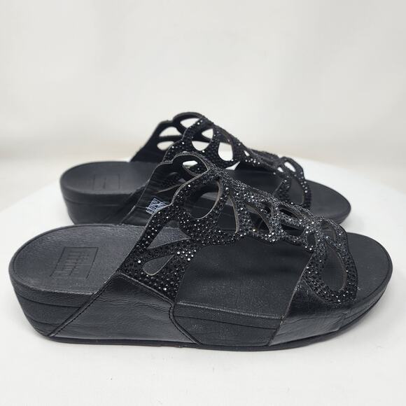 FitFlop Bumble Flora Slide Sandal Women 8 Black Crystal Rhinestone  H70-001 - Picture 2 of 10
